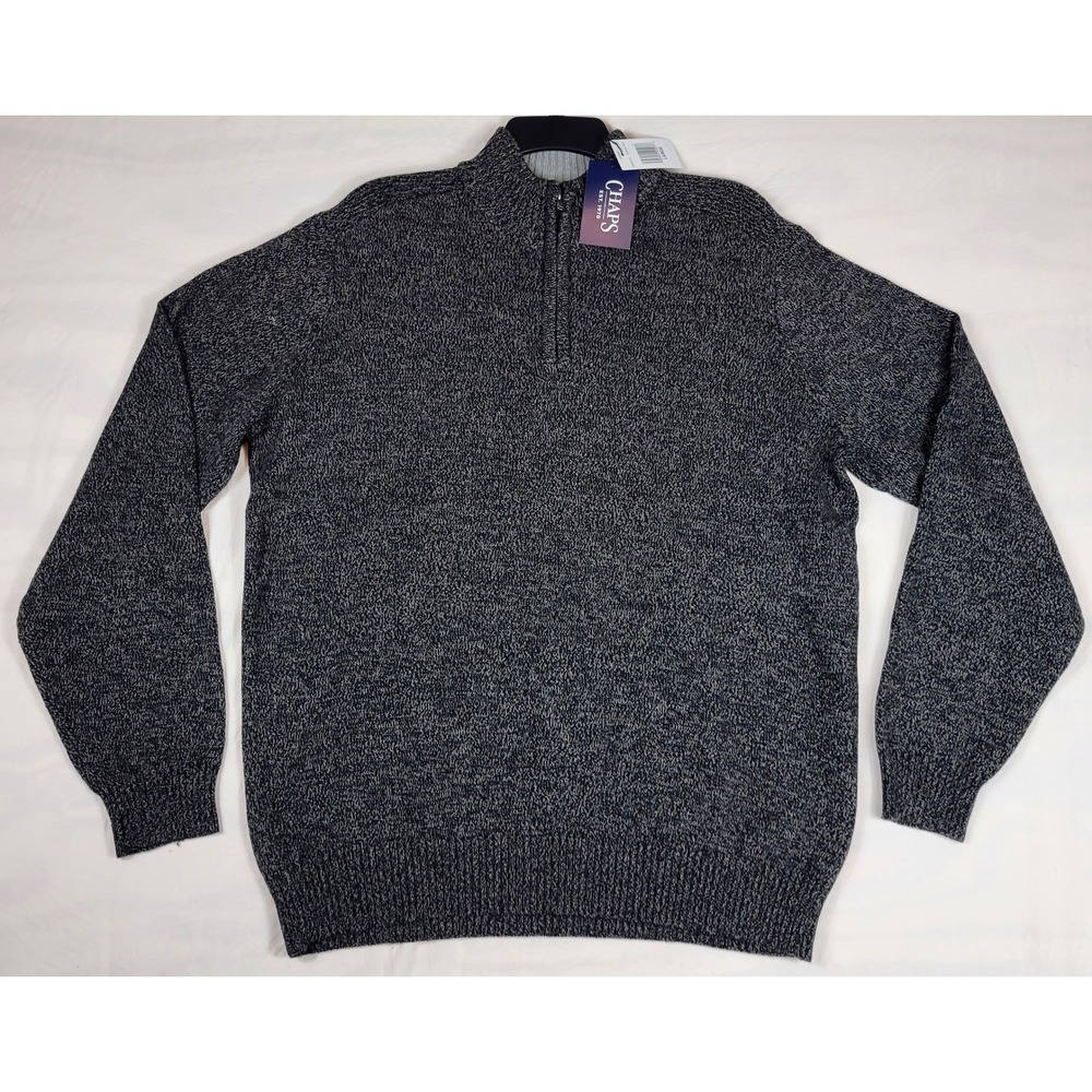 Chaps Mens Charcoal Twist Quarter Zip Cotton Knit Sweater Large CM32SE124 NWT